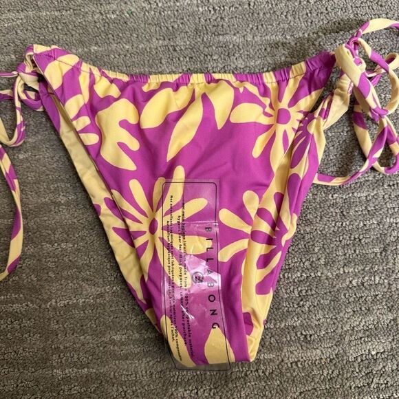 Billabong Yellow Purple Deep Sea Daisy Reversible Bells Skimpy Bikini Bottom S N - Picture 3 of 12